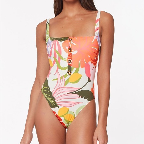 Sanctuary Fresh Squeezed Button Front One-Piece Swimsuit - M - Picture 5 of 6